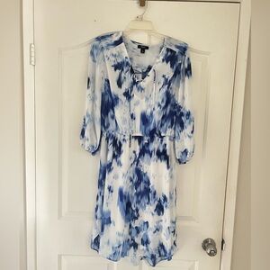 Simply Vera Vera Wang Blue and White Lace-Up Dress Midi Length Size Medium